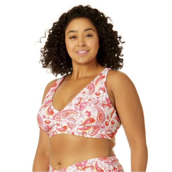 TIME & TRU Womens Plus 3X 24W-26W Paint Me Paisley Plunge Bikini TOP NWT - Picture 2 of 5